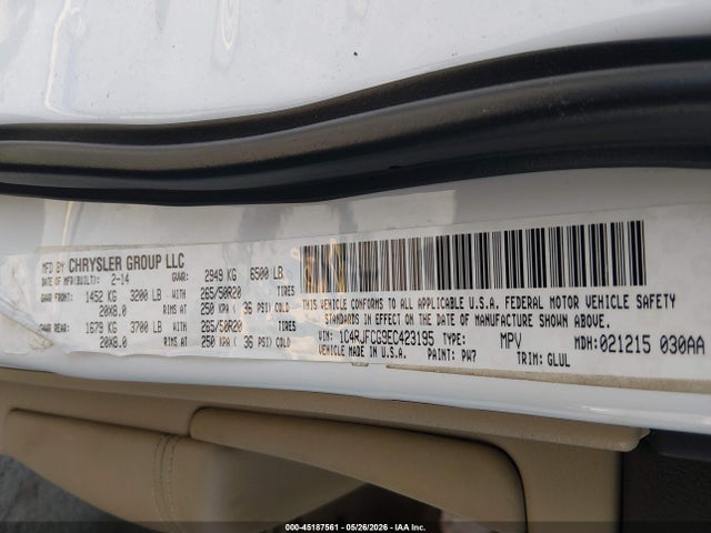 Продаж на аукціоні авто 2014 Jeep Grand Cherokee Overland, vin: 1C4RJFCG9EC423195, номер лоту: 45187561