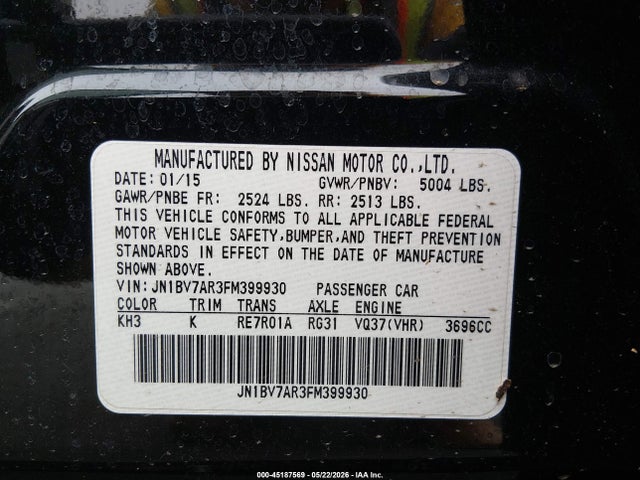 Продаж на аукціоні авто 2015 Infiniti Q50, vin: JN1BV7AR3FM399930, номер лоту: 45187569