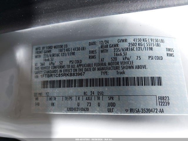 Продажа на аукционе авто 2024 Ford Transit-250, vin: 1FTBR1C85RKB83967, номер лота: 45187593