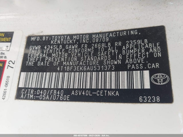 Auction sale of the 2010 Toyota Camry Le, vin: 4T1BF3EK6AU531373, lot number: 45187596