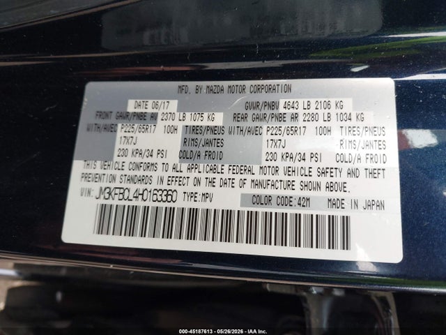 Aukcja sprzedaży 2017 Mazda Cx-5 Touring, vin: JM3KFBCL4H0163360, numer aukcji: 45187613