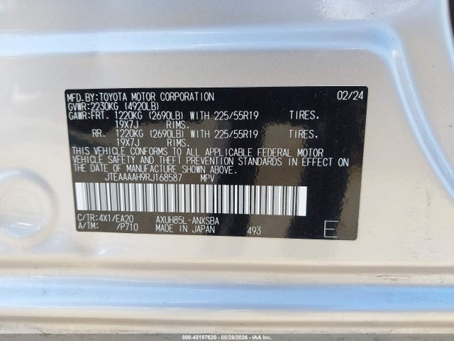 Aukcja sprzedaży 2024 Toyota Venza Limited, vin: JTEAAAAH9RJ168587, numer aukcji: 45187620