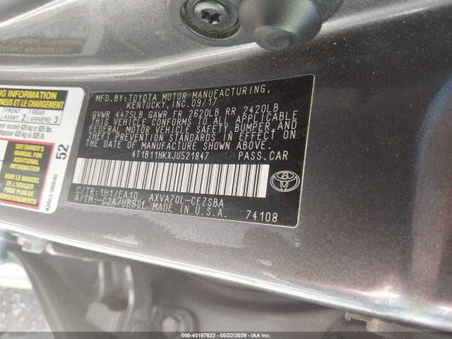 Продаж на аукціоні авто 2018 Toyota Camry Se, vin: 4T1B11HKXJU521847, номер лоту: 45187622