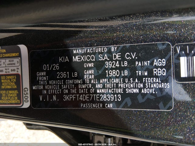 Продажа на аукционе авто 2026 Kia K4 Lxs, vin: 3KPFT4DE7TE283913, номер лота: 45187642