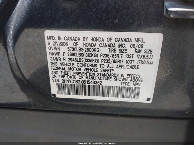 Aukcja sprzedaży 2006 Acura Mdx, vin: 2HNYD182X6H549352, numer aukcji: 45187653