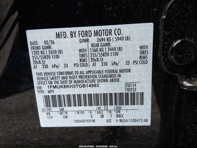 Продажа на аукционе авто 2026 Ford Explorer St-line, vin: 1FMUK8KH3TGB14983, номер лота: 45187685