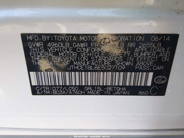 Aukcja sprzedaży 2014 Lexus Gs 350, vin: JTHCE1BL6E5027109, numer aukcji: 45187690