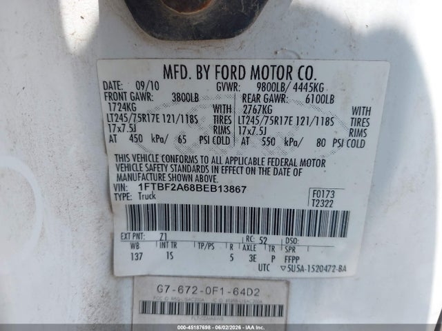 Продажа на аукционе авто 2011 Ford F-250 Xl, vin: 1FTBF2A68BEB13867, номер лота: 45187698
