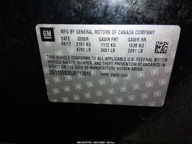 Chevrolet IMPALA 1LT 2018 2G1105S35J9119915 Image 9