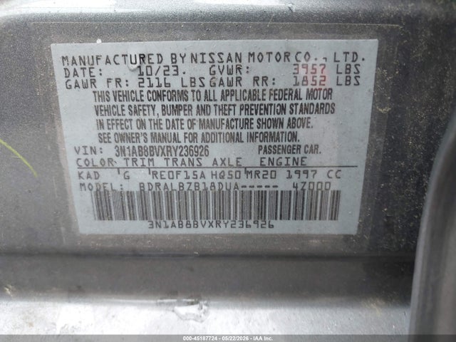45187724 :رقم المزاد ، 3N1AB8BVXRY236926 vin ، 2024 Nissan Sentra S Xtronic Cvt مزاد بيع
