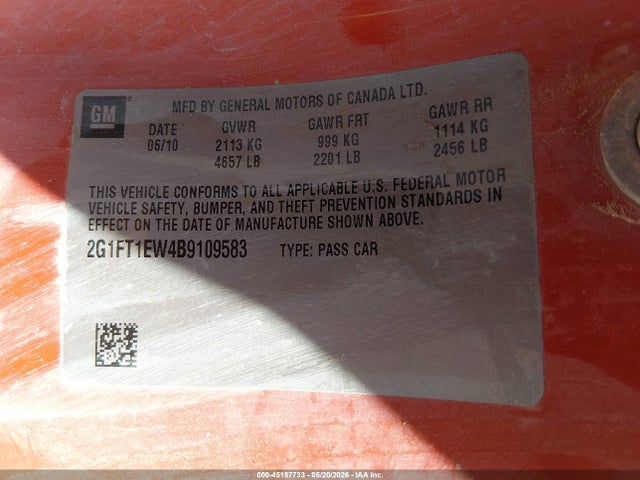 2011 Chevrolet Camaro 2ss მანქანა იყიდება აუქციონზე, vin: 2G1FT1EW4B9109583, აუქციონის ნომერი: 45187733