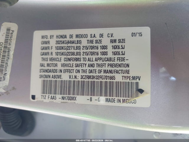 Aukcja sprzedaży 2015 Honda Cr-v Lx, vin: 3CZRM3H32FG701665, numer aukcji: 45187755