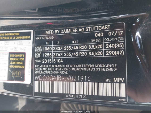 2018 Mercedes-benz Glc 300 მანქანა იყიდება აუქციონზე, vin: WDC0G4JB9JV021916, აუქციონის ნომერი: 45187759