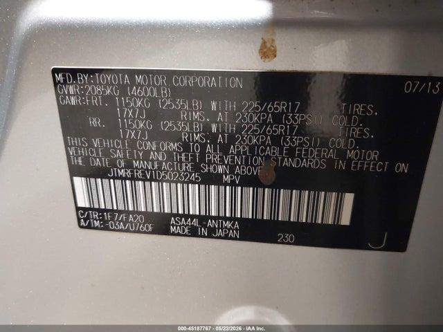 Продажа на аукционе авто 2013 Toyota Rav4 Xle, vin: JTMRFREV1D5023245, номер лота: 45187767