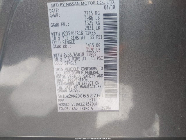 Nissan Pathfinder Sv 2018 5N1DR2MM2JC652761 Image 9