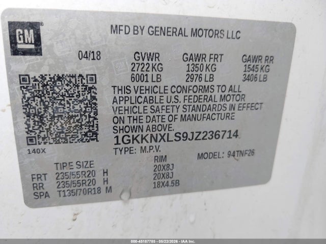 Aukcja sprzedaży 2018 Gmc Acadia Denali, vin: 1GKKNXLS9JZ236714, numer aukcji: 45187785