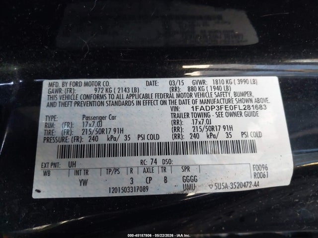 Ford FOCUS SE 2015 1FADP3FE0FL281683 Image 9