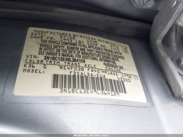Продажа на аукционе авто 2009 Nissan Versa 1.8s, vin: 3N1BC13E49L364129, номер лота: 45187820