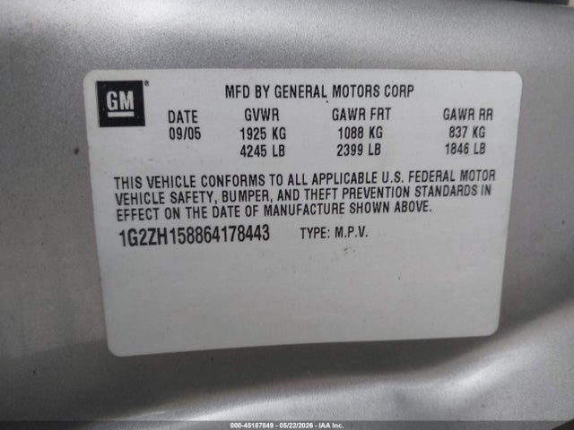 Aukcja sprzedaży 2006 Pontiac G6 Gt, vin: 1G2ZH158864178443, numer aukcji: 45187849