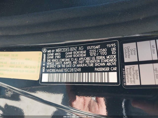 Aukcja sprzedaży 1995 Mercedes-benz E 320, vin: WDBEA66E1SC281248, numer aukcji: 45187868