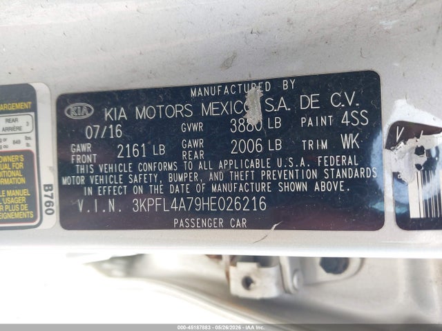 Aukcja sprzedaży 2017 Kia Forte Lx, vin: 3KPFL4A79HE026216, numer aukcji: 45187883