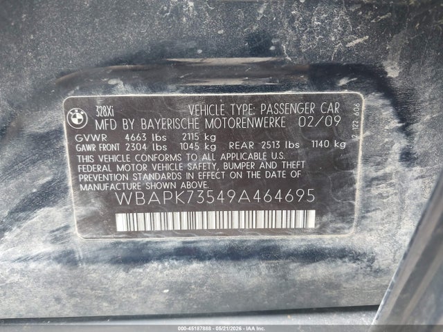 Продаж на аукціоні авто 2009 Bmw 328i Xdrive, vin: WBAPK73549A464695, номер лоту: 45187888