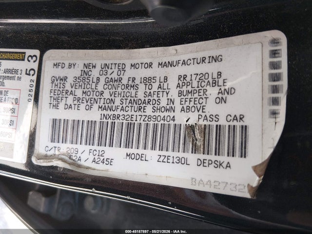 Aukcja sprzedaży 2007 Toyota Corolla S, vin: 1NXBR32E17Z890404, numer aukcji: 45187897