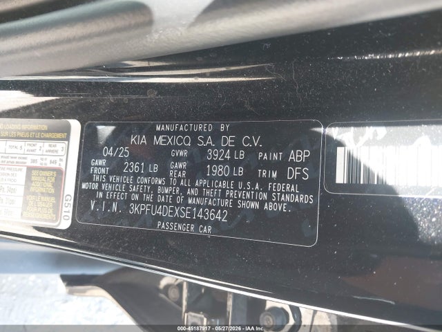 Aukcja sprzedaży 2025 Kia K4 Ex, vin: 3KPFU4DEXSE143642, numer aukcji: 45187917