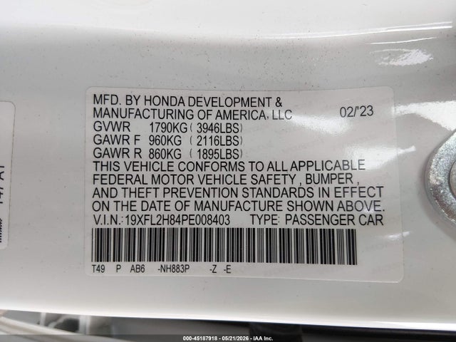 2023 Honda Civic Sport მანქანა იყიდება აუქციონზე, vin: 19XFL2H84PE008403, აუქციონის ნომერი: 45187918