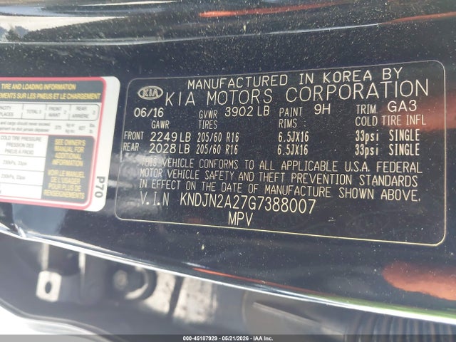 Aukcja sprzedaży 2016 Kia Soul, vin: KNDJN2A27G7388007, numer aukcji: 45187929