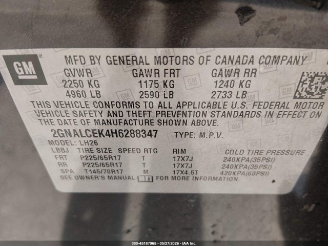 Chevrolet EQUINOX LT 2017 2GNALCEK4H6288347 Image 9