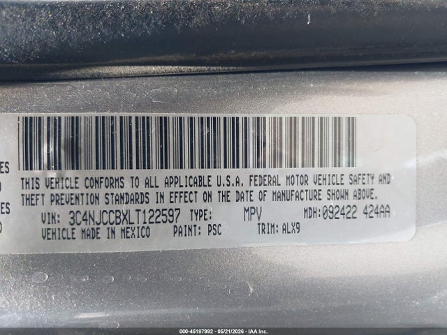 2020 Jeep Compass Limited Fwd მანქანა იყიდება აუქციონზე, vin: 3C4NJCCBXLT122597, აუქციონის ნომერი: 45187992