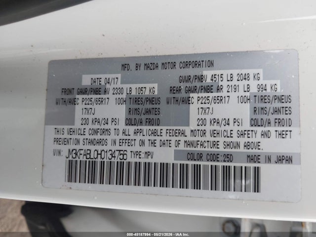 JM3KFABL0H0134756 Mazda CX-5 SPORT