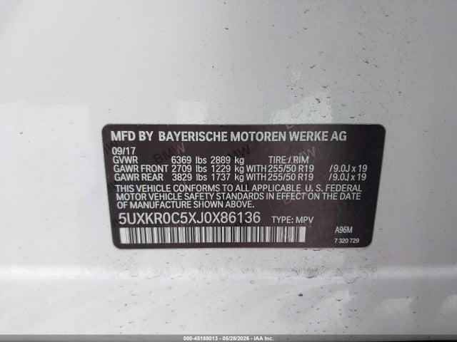 Aukcja sprzedaży 2018 Bmw X5 Xdrive35i, vin: 5UXKR0C5XJ0X86136, numer aukcji: 45188013