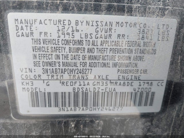 Aukcja sprzedaży 2017 Nissan Sentra Sv, vin: 3N1AB7AP0HY246277, numer aukcji: 45188015