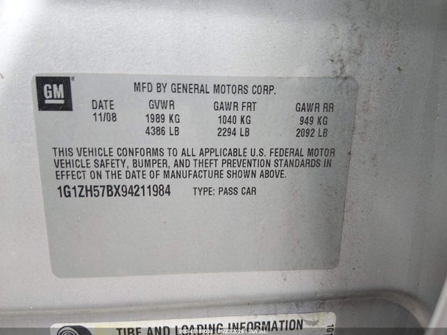 45188034 :رقم المزاد ، 1G1ZH57BX94211984 vin ، 2009 Chevrolet Malibu Lt مزاد بيع