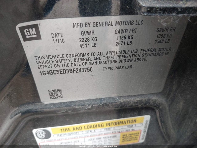 Продажа на аукционе авто 2011 Buick Lacrosse Cxl, vin: 1G4GC5ED3BF243750, номер лота: 45188035