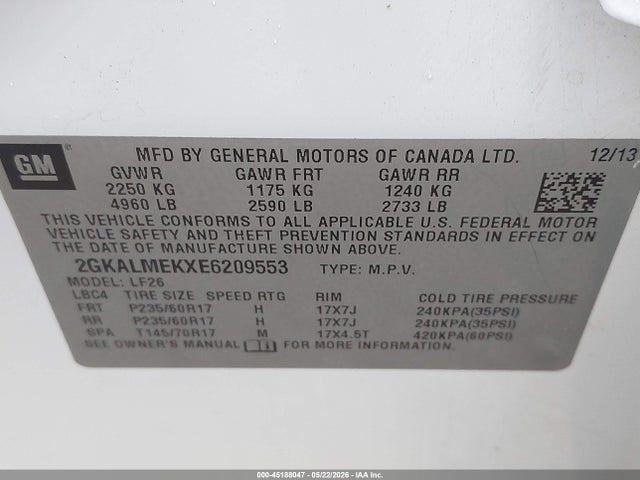 Aukcja sprzedaży 2014 Gmc Terrain Sle-1, vin: 2GKALMEKXE6209553, numer aukcji: 45188047