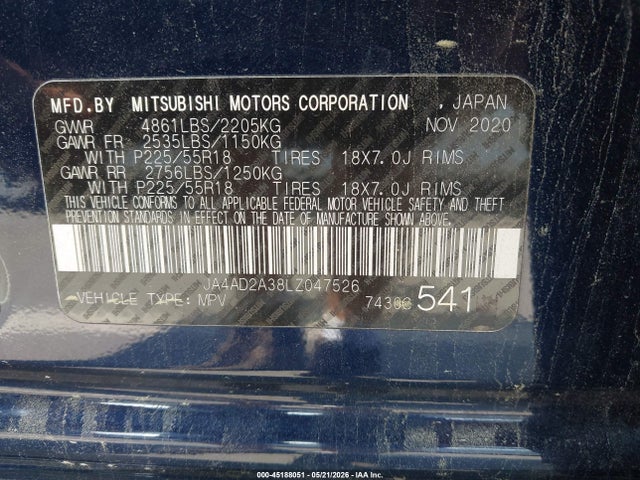 Продаж на аукціоні авто 2020 Mitsubishi Outlander Es 2.4, vin: JA4AD2A38LZ047526, номер лоту: 45188051