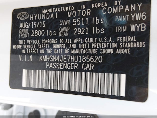 KMHGN4JE7HU185620 Genesis G80 3.8