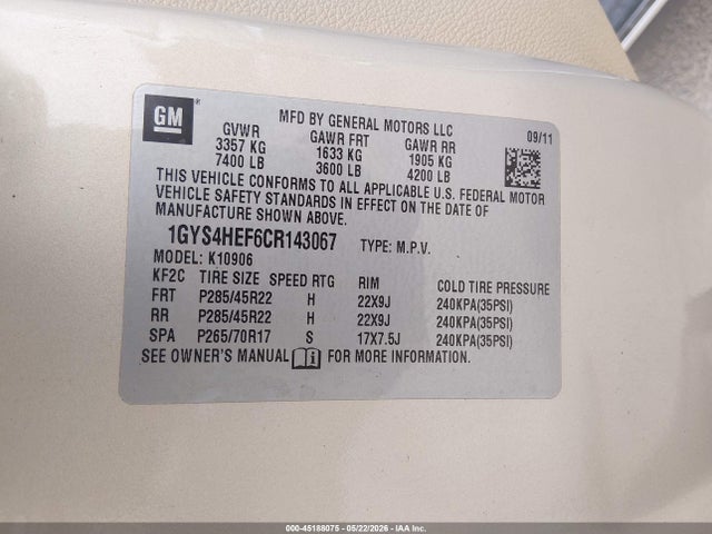 Aukcja sprzedaży 2012 Cadillac Escalade Esv Luxury, vin: 1GYS4HEF6CR143067, numer aukcji: 45188075