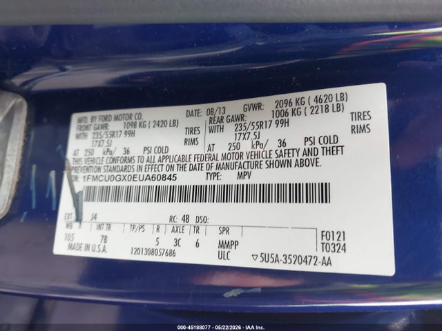 Продаж на аукціоні авто 2014 Ford Escape Se, vin: 1FMCU0GX0EUA60845, номер лоту: 45188077