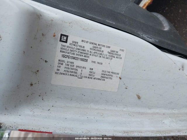 2002 Chevrolet Express მანქანა იყიდება აუქციონზე, vin: 1GCFG15W221168258, აუქციონის ნომერი: 45188079