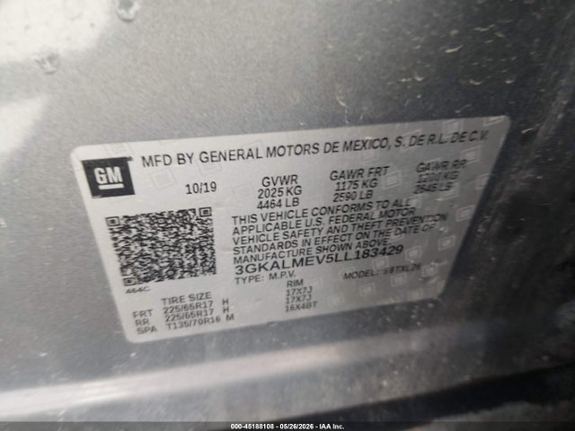 2020 Gmc Terrain Fwd Sle მანქანა იყიდება აუქციონზე, vin: 3GKALMEV5LL183429, აუქციონის ნომერი: 45188108