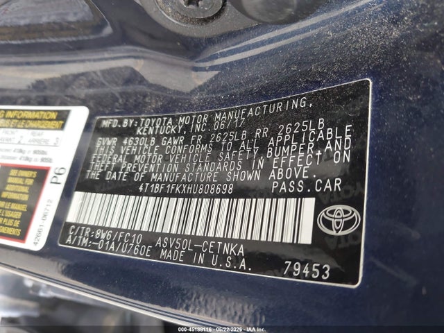 45188116 :رقم المزاد ، 4T1BF1FKXHU808698 vin ، 2017 Toyota Camry Le مزاد بيع