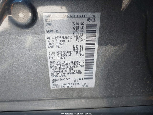 5N1AT2MN1GC915201 Nissan ROGUE SV
