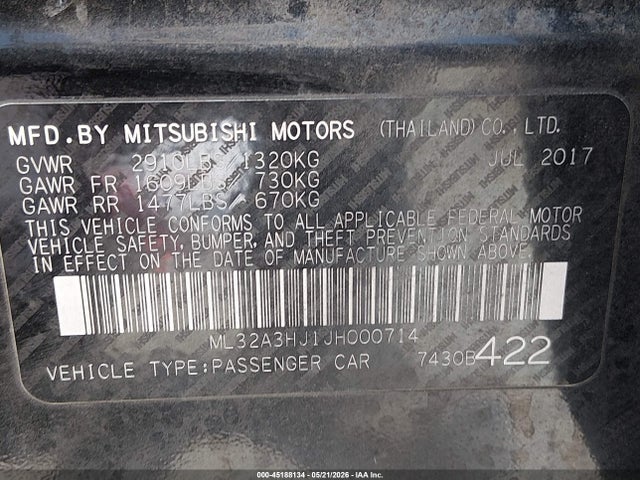 Продажа на аукционе авто 2018 Mitsubishi Mirage Es, vin: ML32A3HJ1JH000714, номер лота: 45188134