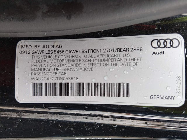 45188144 :رقم المزاد ، WAU2GAFC7DN053618 vin ، 2013 Audi A7 3.0t Premium مزاد بيع