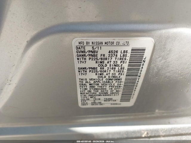 2011 Nissan Rogue Sv მანქანა იყიდება აუქციონზე, vin: JN8AS5MV4BW681317, აუქციონის ნომერი: 45188148