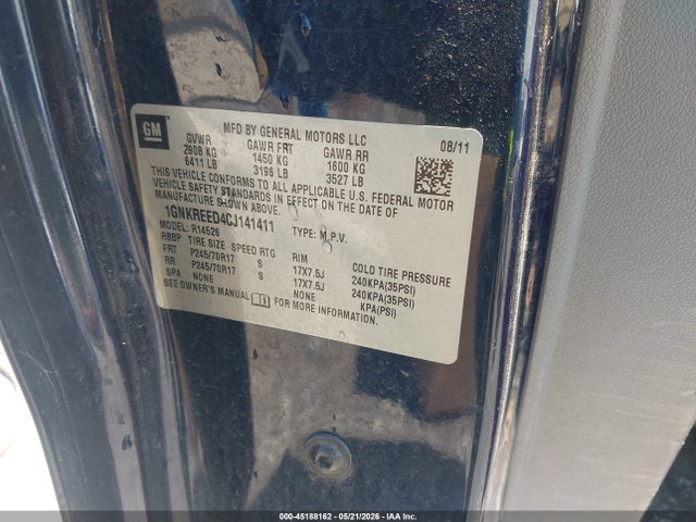 Aukcja sprzedaży 2012 Chevrolet Traverse Ls, vin: 1GNKREED4CJ141411, numer aukcji: 45188162